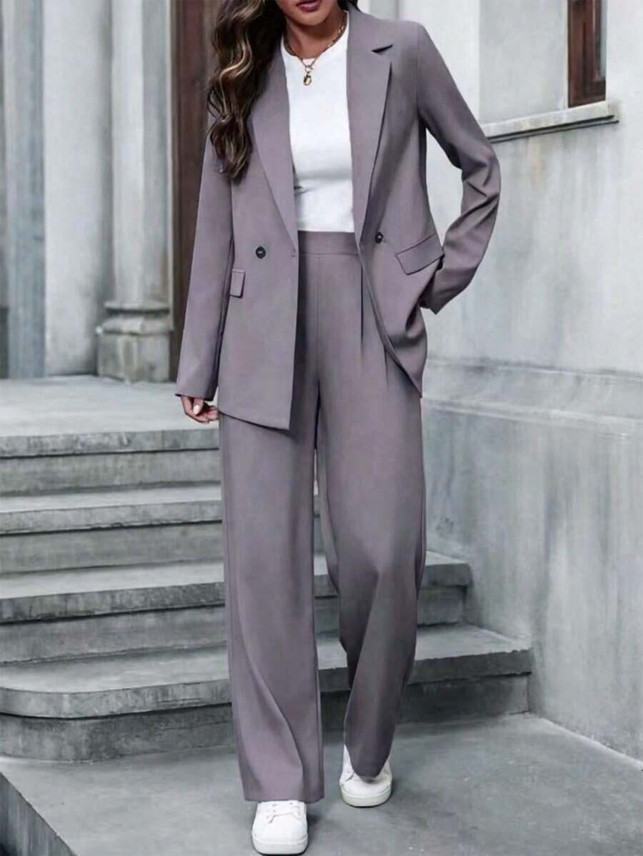 Conjunto de traje informal de mujer con solapa, manga larga y holgado - Púrpura malva - Ver 1