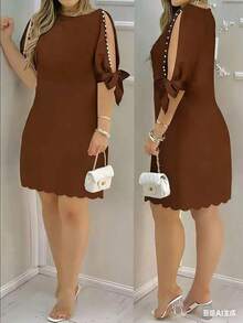 Vestido de mujer con estampado floral, mangas abiertas y adornos de perlas, adecuado para vacaciones, uso casual, diario y diversas reuniones elegantes de verano - Cafetería - Ver 1
