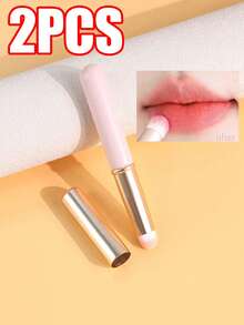 5pcs/2pcs/1pc Lip Brush, Ultra-Soft Fiber Tapered Design Naturally Fits Lips, With Cap Portable Dust-Proof, Suitable For Daily Or Travel Makeup Tool - Pink - View 7