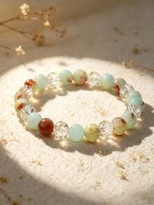 1 pieza Pulsera vintage estilo bohemio con cuentas de piedra natural Shoushan de 8 mm, que significa salud y suerte, pulsera elástica para mujeres, adecuada para joyas de uso diario y vacaciones - Estilo A - Ver 6