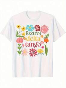 1 Piece Subt Floral Print T-Shirt, Zorro Glove, Daisy And Tulip 8647, For All Seasons, Cotton, Single-Sided Print, Round Neck, Short Sleeve, 180g, 100% Cotton, Designs Are Fully Printed. Unisex. - 黑色 40 - 查看 1