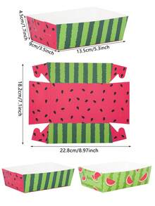10/20/40pcs Green & Red Watermelon Pattern Paper Food Trays - 5.3" X 3.5" X 1.7" Summer Fruit Theme Snack Boats, For Fries, Nachos, Hot Dogs, Summer Pool Party, BBQ, Baby Shower, Holiday, Event, Birthday Supplies For Men & Women - Multicolor - View 2
