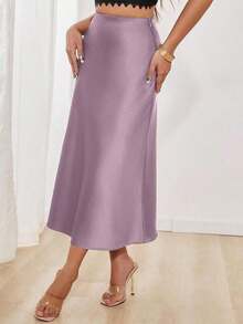 Falda en A de satén elegante y versátil para mujer - Púrpura malva - Ver 7