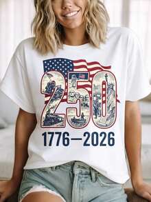 100% Cotton Plus Size Women's Casual T-Shirt 250 Years America Independence Celebration 1776 2026 Patriotic Usa Flag Statue Of Liberty Mount Rushmore Historical  Landmarks Commemorative S - 白色 - 查看 6