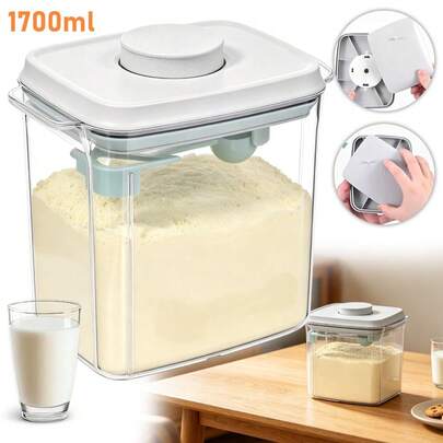 Dicht verschlossener, luftdichter 1700-ml-Aufbewahrungsbehälter (mit Löffel und Silikon-Dichtungsring) für Milchpulver – Stapelbare Aufbewahrungsbox, geeignet zur Aufbewahrung von Milchpulver, Mehl, Nüssen, Bohnen und Süßigkeiten; ideal für die heimische Küche und auf Reisen.