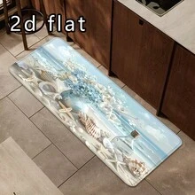 1 pieza/2PCS/3PCS Alfombras de cocina, estampado de conchas marinas & flores, antideslizante, absorbente de agua, suave & cómodo, fácil de limpiar, ideal para la decoración del piso de la cocina - Multicolor - Ver 2