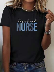 Lightweight Graphic Tee For Registered Nurses (RNs), Suitable For Nurses Day And Nurses Week - 100% Lightweight Crew Neck Short-Sleeve Tee - Perfect For Parties, Sports, Everyday Wear At Home, And As A Gift For Birthdays And Friends. Casual Everyday Wear. - 黑色 - 查看 1