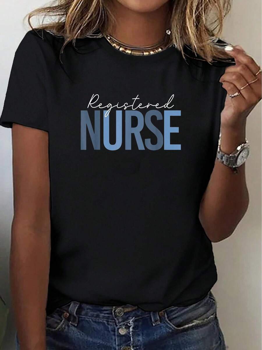 Lightweight Graphic Tee For Registered Nurses (RNs), Suitable For Nurses Day And Nurses Week - 100% Lightweight Crew Neck Short-Sleeve Tee - Perfect For Parties, Sports, Everyday Wear At Home, And As A Gift For Birthdays And Friends. Casual Everyday Wear. - 黑色 - 查看 1