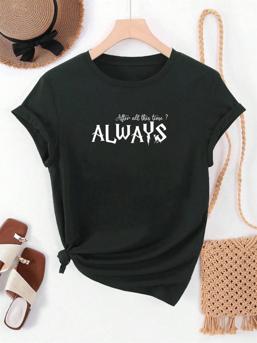 Women's Casual One-Piece Activewear, Spring/Summer. After All This Time, It's ALWAYS A Casual Summer Design, A Cropped Crew Neck Top, Stylish For Parties, A Great Vacation Gift. Moisture-Wicking, Perfect For The Gym. - 黑色 - 查看 1