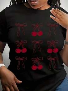 Soft, Breathable, And Lightweight For All-Day Comfort. Coquette Cherry T-Shirt, Cherry Lover T-Shirt, Valentine's Day T-Shirt, Coquette Mom T-Shirt, Women's T-Shirt, Gift For Mom. Classic Crew Neck With A Relaxed Fit That Flatters All Body Types And Is Easy To Pair With Jeans, Shorts, And Leggings. - 黑色 - 查看 10