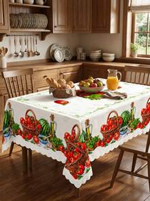 1 Vibrant Tomato And Watermelon Printed Tablecloth, Farmhouse Style Polyester Rectangular Tablecloth With Ripple Edges, Kitchen Dining Room, Wedding Decoration, Outdoor Picnics, Garden Parties, Summer Barbecues, Daily Use, And Home Kitchen Decoration For Harvest Festivals. - Multicolor - View 19