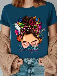 1 camiseta con temática de costura, regalo de patchwork, camiseta con temática de mamá, camiseta de sastre a la moda con pañuelo para la cabeza, camiseta para entusiastas de la costura, ropa de mujer económica y bonita, ropa de mujer con hermosas curvas, atuendo para fiesta de disfraces, atuendo de cosplay, atuendo de club para mujer, 100% algodón de 180g. - Blanco - Ver 8