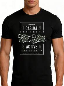 Camiseta casual de estilo urbano para hombre, con un diseño gráfico de la ciudad de Nueva York, adecuada para el uso diario y conjuntos urbanos, lo que la convierte en un regalo perfecto para los amantes de la moda y los amantes de la ciudad. - Negro - Ver 1