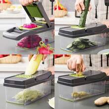 Pro Chopper 16-In-1 Multi-Function Vegetable Chopper With Container, Manual Onion Dicer, Fruit Slicer, Shredder And Grater, Interchangeable Blades, All-In-One Vegetable Chopper, Time-Saving Kitchen Essential Practical Home Gift, Suitable For Meal Prep - Gray-green - View 10