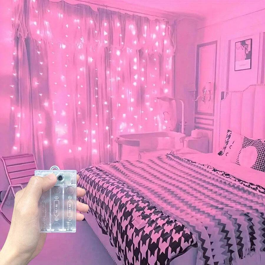 1 pieza Luces de cadena LED para cortina de ventana con 8 modos de iluminación, lámpara de atmósfera alimentada por batería para decoración de fondo de ventana en interiores, boda, fiesta de cumpleaños (Baterías no incluidas)