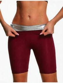 1pc Women's Sauna Shorts, High Waist Slimming Compression Sports Sweat-Wicking Tummy Control Leggings - Burgundy - View 4