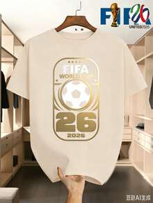 [FIFA Licensed]FIFA 2026 World Cup Logo Men's T-Shirt, World Cup Merchandise, Souvenirs, Casual Fashion Men's Clothing, - 杏色 - 查看 1
