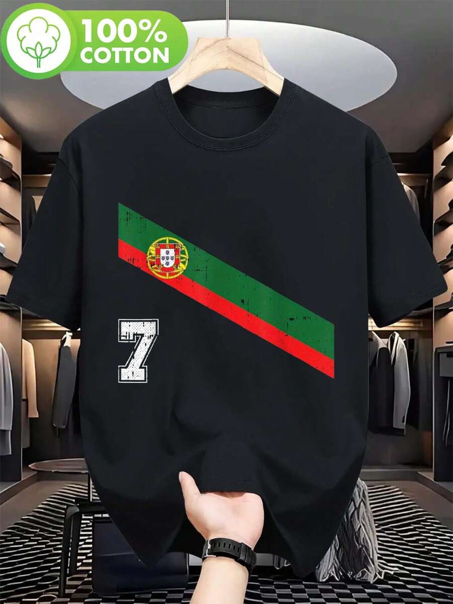 1 pezzo di maglia da uomo della nazionale portoghese n. 7 Maglie da Calcio con Strisce Nere, Verdi e Rosse. Questa maglietta casual a maniche corte con scollo rotondo è lavabile in lavatrice ed è un regalo perfetto per gli appassionati di sport durante la primavera e l'estate. Nota: Questo è l'Upper Gar - nero - Visualizzare 1