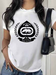 100% Cotton. Rhinoceros Framed By A Crown And Laurels, Symbolizing Strength And Pride Since 1972. Comfortable And Modern Women's T-Shirt. 100% Cotton. Women's Simple Solid Color T-Shirt, Loose And Slim Fit Casual Short Sleeve - 白色的 - 查看 1