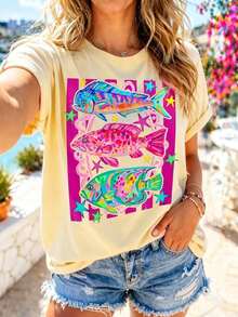 Soft DrmWander Camiseta gráfica para mujer, camiseta de manga corta de estilo casual y urbano, top de verano lindo pattern - Albaricoque 5 - Ver 5