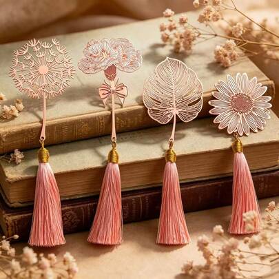 1pc/4pcs Metal Carnation, Sunflower, Leaf, Dandelion Bookmarks, Pink Metal Irregular Flower Bookmarks, Flower Bookmarks, Perfect Gift For Students, Back To School, School Supplies, Perfect Gift For Book Lovers, Teachers, And Loved Ones For Valentine's Day, Graduation, Back To School, Mother's Day, And Birthdays, Or For Anyone Who Loves Reading