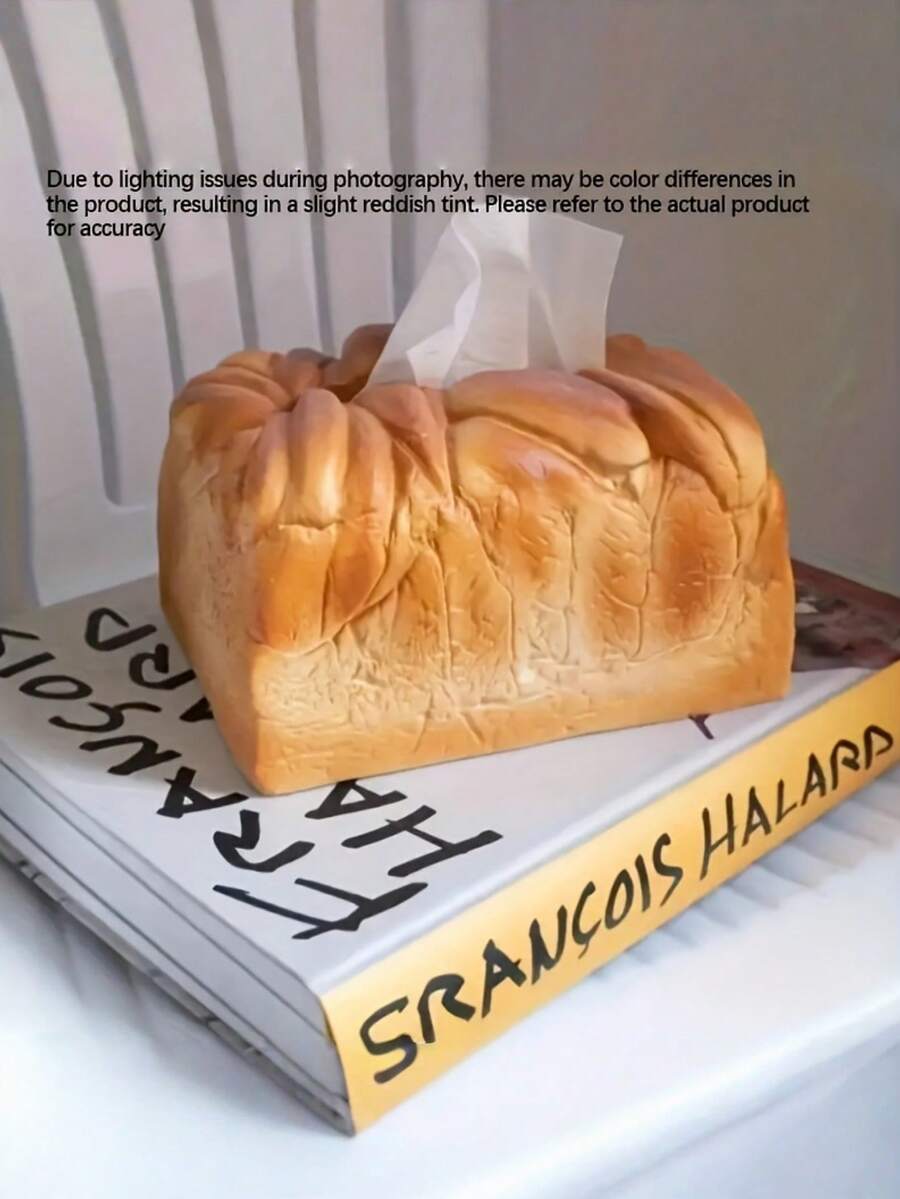 1pc Realistic Toast Bread Shaped Tissue Box, Cream Style Desktop Storage Box, Suitable For Living Room, Dining Table, Car, Creative Food Shaped Tissue Box, Housewarming Gift