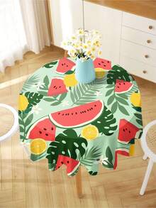 1pc Summer Watermelon Print Tablecloth, Modern Polyester Rectangular/Round Waterproof Tablecloth, Digital Printing Suitable For Living Room, Outdoor Dining Table, Small Round Table - Multicolor - View 8