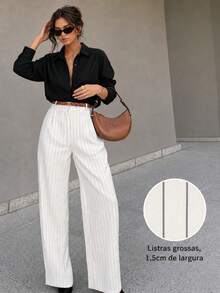 Striped Tailored Wide Leg Pants - Blanco - Ver 1