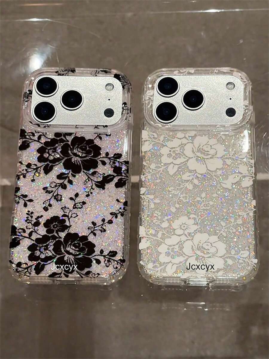 奢華浪漫玫瑰圖案閃亮手機殼，適用於 iPhone 17 Pro Max 17 Pro 17 16 Pro Max 16 Pro 16 15 Pro Max 15 Pro Max 15 Pro 15 14 Pro Max 14 Pro 14 13 Pro Max 13 Pro，環氧樹脂亮片亮粉設計，女性適用