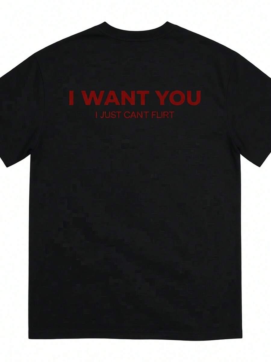 I Want You, But You Can't Flirt - Shirt | Casual Crew Neck, Slightly Stretchy Fabric, Regular Fit, Funny Quote Printed For Him And, All Seasons, Men's Summer Outfit. - Black - View 1