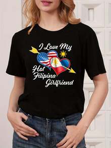 Camiseta Deportiva Casual para Mujer - Camiseta Negra Elástica de Cuello Redondo con Diseño Amo a Mi Novia Piñata Caliente, Lavable aáquina, Ajuste Cómodo para Todas las Estaciones, Perfecta para el Uso Diario. - Negro - Ver 6