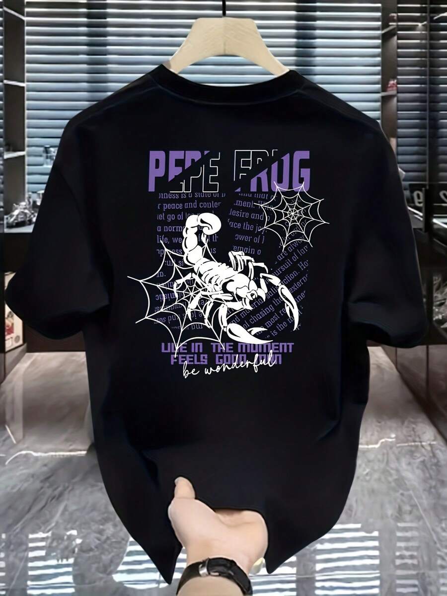 New Summer Casual Short-Sleeved Round Neck Sports T-Shirt, American Streetwear Style, Haute Couture Design, Unique Print And A Modern And Original Style, Perfect For Couples And Versatile For Casual Fashion. - 黑色 - 查看 1