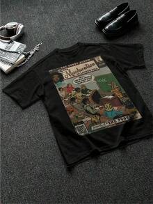 Break The System The Miseducation Of Lauryn Hill Plus Size Graphic T-Shirt, Apricot Color, Women's Summer Casual Printed T-Shirt, Ideal For Beach And Vacation, Crew Neck Loose Fit T-Shirt, 100% Cotton, Soft Fabric, Short Sleeve - 黑色 - 查看 2