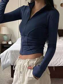 Chaqueta Ajustada Con Cierre De Cremallera Para Mujer - azul real - Ver 5