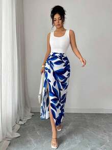 Vestido elegante y ajustado para mujer con estampado total y abertura hasta el muslo - Multicolor - Ver 6
