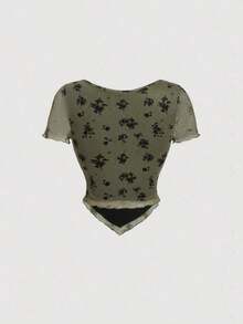 MOD Camiseta de mujer estilo retro americano con cordón rosa, mujer vintage de verano - Verde - Ver 2