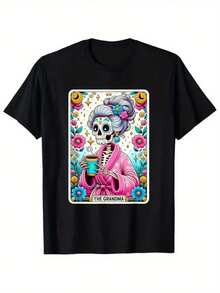 Men's 100% Mexican T-Shirt With Latin Witch Skull Design - Black T-Shirt With Vintage Design Featuring The Catrina Skull Design, Inspired By The Day Of The Dead, Short Sleeve And Round Neck, Suitable For Casual Wear And Themed Events. - 黑色 - 查看 1