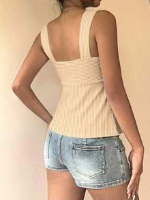 tirantes con cordón blanca casual para mujer, top para exteriores, vacaciones, lindo top de verano - Albaricoque - Ver 2