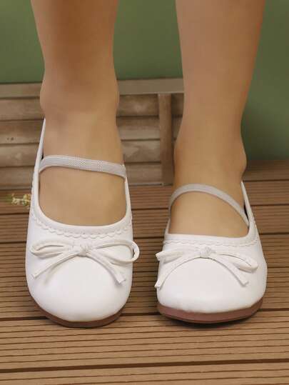 1 Pair Children's Flat Shoes, Suitable For Spring And Autumn, New Style Girls' Casual Fashion Versatile Round Toe Soft Bottom Comfortable Bow Flat Single Shoes, Student Shoes, Princess Shoes, Girls' Campus Performance Shoes