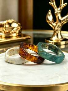 3pcs Geometric Asymmetrical Resin Acrylic Bangle Set, Bohemian Style Statement Jewelry Accessory, Versatile Layered Bangle For Women, Birthday Gift - Multicolor - View 2