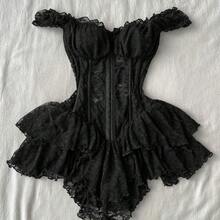 Women's Casual Retro Corset Lace Bodycon Asymmetrical Hem Mini Dress, Suitable For Y2K,Summer Dresses For Women - Blanco - Ver 9