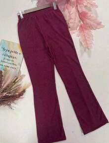 High-Waisted Wide-Leg Pants With Crease, Plain Wool, For Winter. - 紅木色 - 查看 7