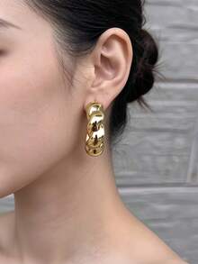 4/6/16 piezas Conjunto de aretes elegantes de moda en dorado, incluye diseños de moño, aro, círculo, corazón, estrella, onda, forma de C, adecuado para uso diario y regalos festivos - Dorado - Ver 6