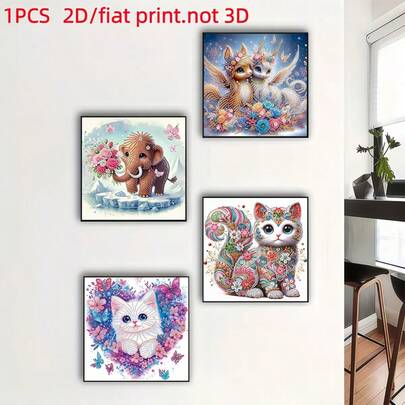 1pc 2D/Flat 5D Diamond Painting Kit, DIY Design Of Cat, Fox, Walrus Patterns, Non-Woven Fabric With Round Crystal Rhinestone Decor, Suitable For Wall Decor, Ornament, Beginner, Adult Gift, Thanksgiving Gift