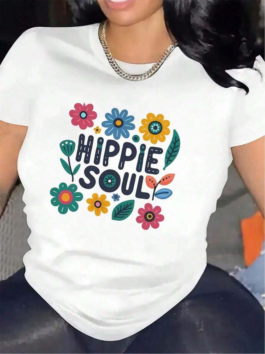 Camiseta Floral Blanca y Negra para Mujer - Top Ligero de Poliéster con Gráfico Nippi Soul, para Atuendos Casuales y Formales de Uso Diario - Prenda Esencial Transpirable para Mujer, Camiset - Blanco - Ver 1