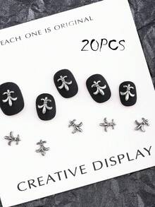 20pcs Vintage Silver Alloy Nail Stickers, Retro Style, Street Fashion, Metal Decor, Punk Gothic Dark Style DIY Nail Decoration, Solid Alloy Nail Rhinestones, Nail Jewelry, Nail Art Supplies, Nail Gems Nail Charms - Light Grey - View 4