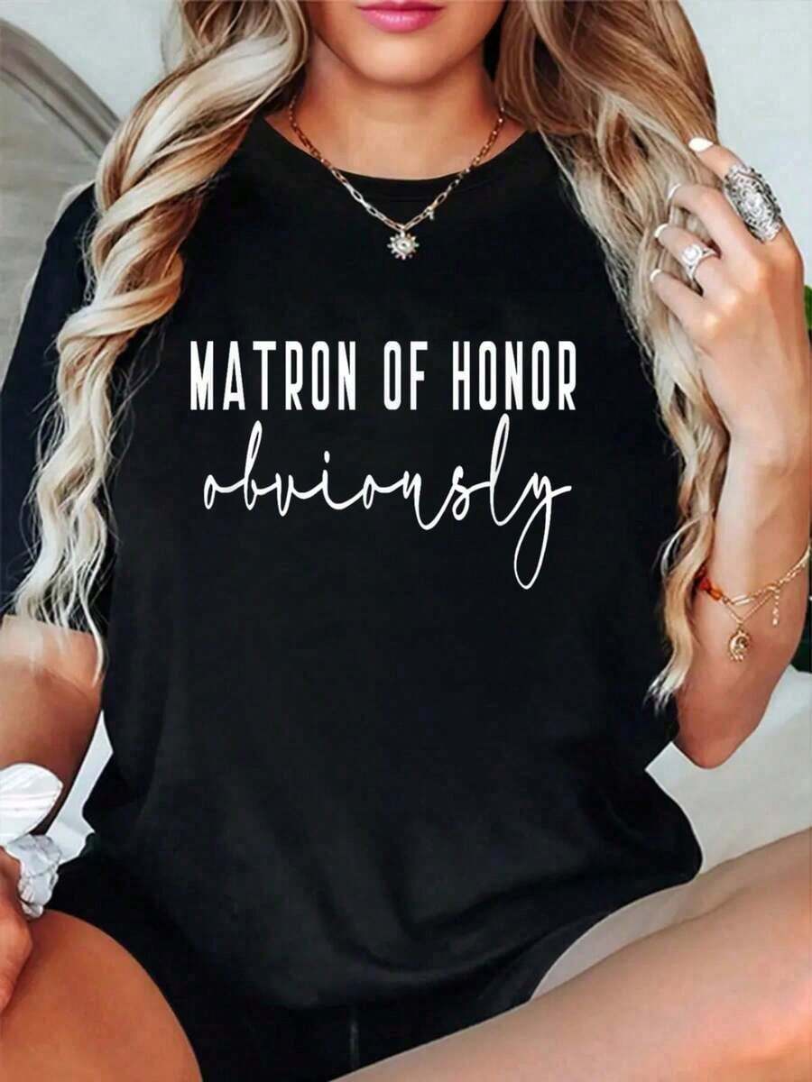 100% Cotton T-Shirt For Matron Of Honor, Obviously Bachelorette Party, Bride Proposal, Cute - Hitam - View 1