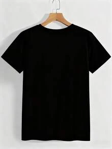1 Women's Casual Short Sleeve Crew Neck T-Shirt - Comfortable For All Seasons, Slightly Stretchy, Regular Adult Fit, Suitable For Easter, Back To School And The Mad March, 180g 100% Cotton. - 黑色 - 查看 2