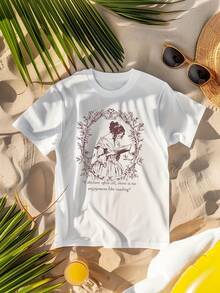 Camiseta unisex de manga corta, estilo vintageEstilo,LibroJardín,ArtísticoAtmosphereMonogramImpresoCamisetaCortoMangaTripulaciónCuelloInformalTopsparaVeranoyPrimaveraPlayeras de mujerhombre, , , Dazymujer,romwehombres, bohochic,maestrasregalos,camisetaparaconjuntos de mujercon curvasparamu,y2k, - Blanco - Ver 6