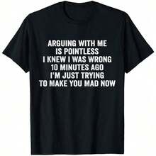 ClassicIt: There's No Point Arguing With Me. Funny Sayings T-Shirt | Casual Short-Sleeved Crew Neck T-Shirt, Suitable For All Seasons, Slightly Stretchy Fabric, One Size Fits All, Fade-Resistant, For Women, With A Modern Graphic Design, Quick-Drying, Summer T-Shirt. - 黑色 - 查看 7
